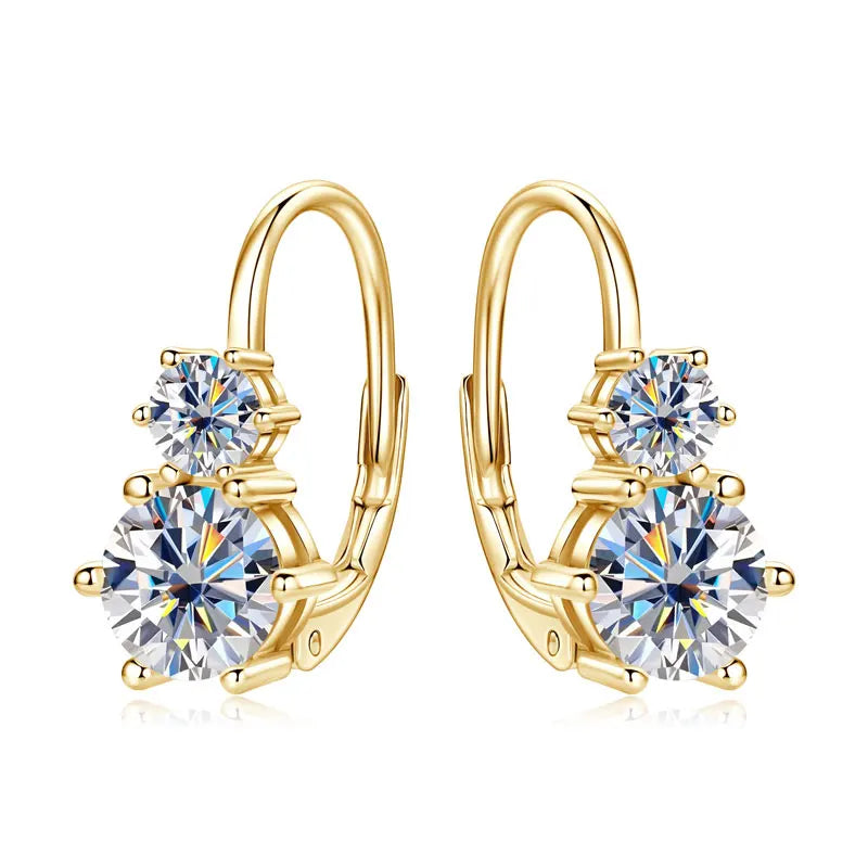 Rrjzz 925 Sterling Silver Six Claws Two Stone Hoop Earrings Light Luxury Round Moissanite Clip Earring for Women Fine Jewelry