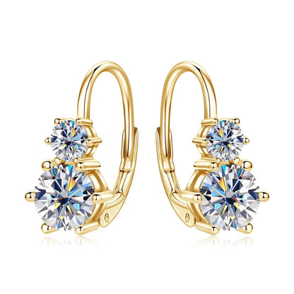 Rrjzz 925 Sterling Silver Six Claws Two Stone Hoop Earrings Light Luxury Round Moissanite Clip Earring for Women Fine Jewelry