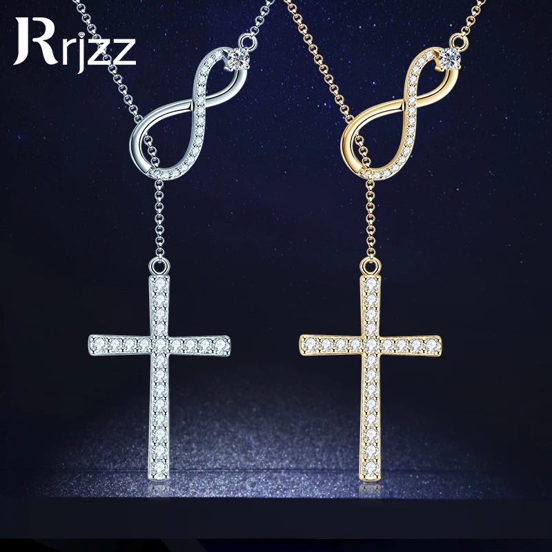 Rrjzz Moissanite Faith Hope Cross Pendant Necklace 925 Sterling Silver Infinity Love Y-Shaped Necklace for Women Fine Jewelry