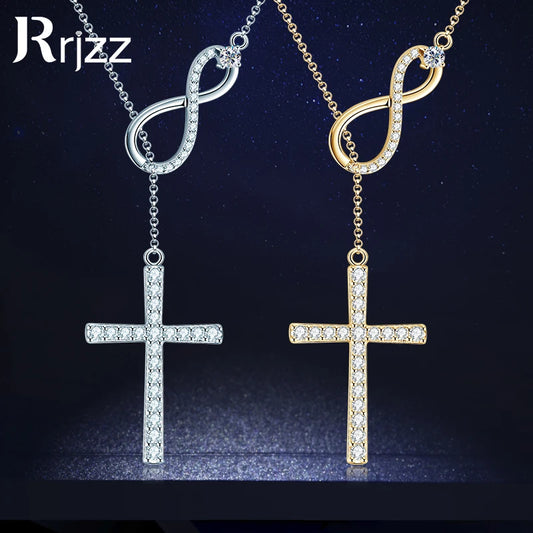 Rrjzz Moissanite Faith Hope Cross Pendant Necklace 925 Sterling Silver Infinity Love Y-Shaped Necklace for Women Fine Jewelry
