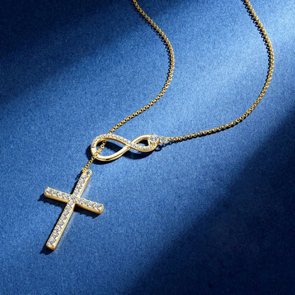 Rrjzz Moissanite Faith Hope Cross Pendant Necklace 925 Sterling Silver Infinity Love Y-Shaped Necklace for Women Fine Jewelry