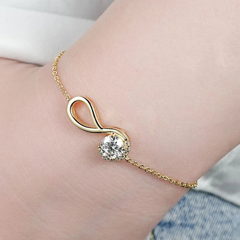 Rrjzz 925 Sterling Silver Eternity Infinity Women Bracelets 6.5mm Round Moissanite Adjustable Bracelet for Women Jewelry Gift