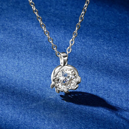 Rrjzz 925 Sterling Silver Exquisite Olive Leaf Pendant Necklace D 6.5mm Round Moissanite Solitaire Women Necklace Jewelry Gift