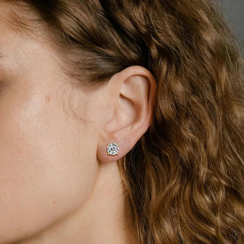 Rrjzz 1CT 2CT D VVS1 Moissanite Diamond Stud Ear for Women with Certificate Classic 100% 925 Pure Silver Party Earrings Jewelry