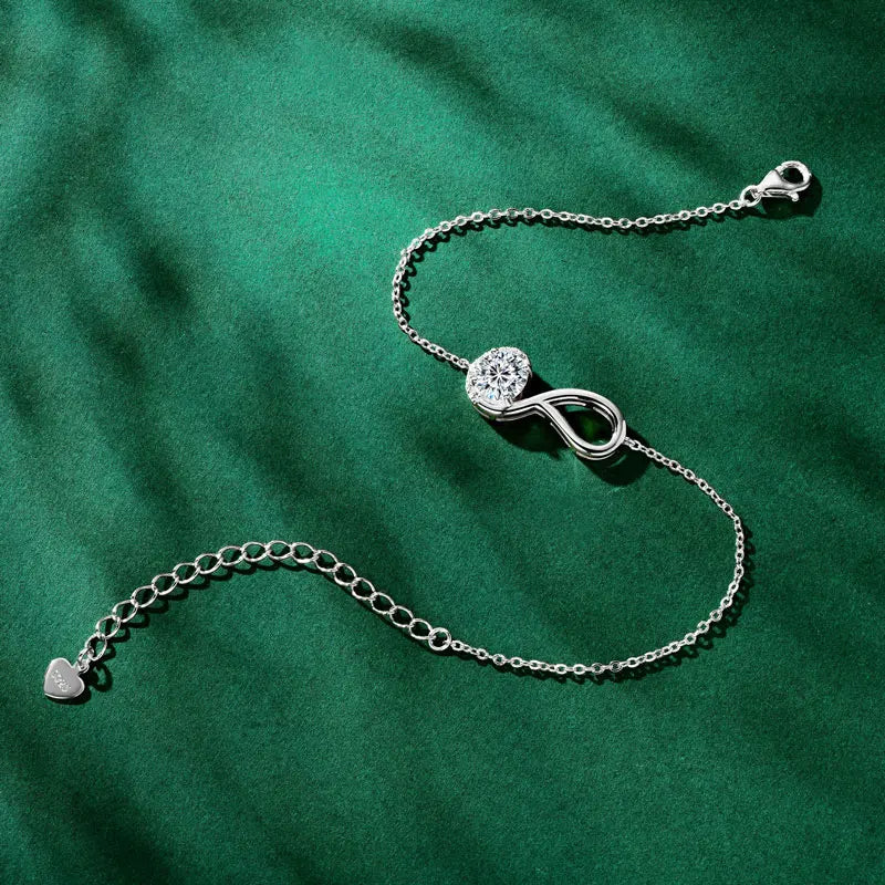 Rrjzz 925 Sterling Silver Eternity Infinity Women Bracelets 6.5mm Round Moissanite Adjustable Bracelet for Women Jewelry Gift