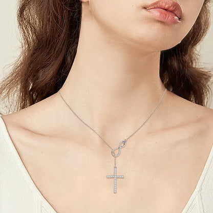 Rrjzz Moissanite Faith Hope Cross Pendant Necklace 925 Sterling Silver Infinity Love Y-Shaped Necklace for Women Fine Jewelry