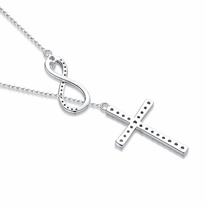 Rrjzz Moissanite Faith Hope Cross Pendant Necklace 925 Sterling Silver Infinity Love Y-Shaped Necklace for Women Fine Jewelry