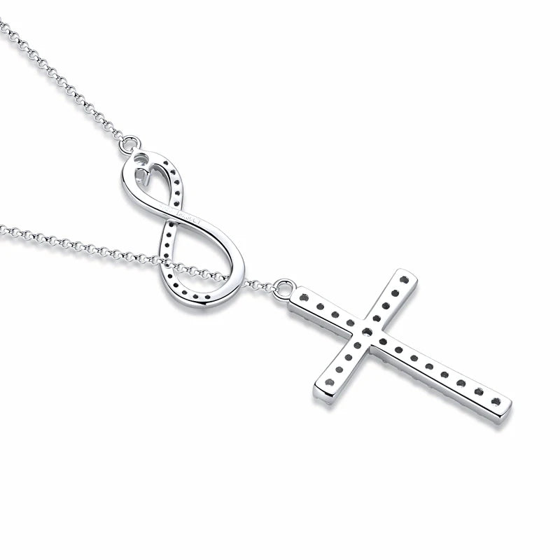 Rrjzz Moissanite Faith Hope Cross Pendant Necklace 925 Sterling Silver Infinity Love Y-Shaped Necklace for Women Fine Jewelry