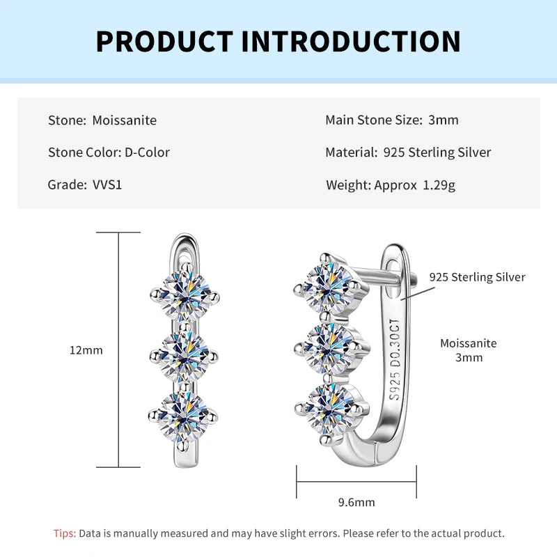 Rrjzz Classic U-shape All Moissanite Hoop Earring Exquisite 925 Sterling Silver Women Engagement Earring for Female Fine Jewelry
