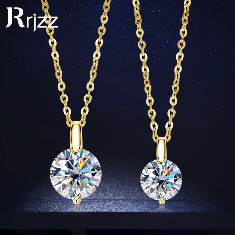 Rrjzz 1CT 2CT D VVS1 Moissanite Diamond Certified Pendant Necklace for Women Wedding 100% S925 Sterling Silver Necklace Jewelry