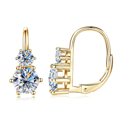 Rrjzz 925 Sterling Silver Six Claws Two Stone Hoop Earrings Light Luxury Round Moissanite Clip Earring for Women Fine Jewelry