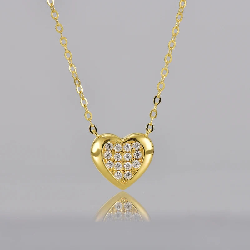 Rrjzz Full Moissanite Heart Shaped Pendant Necklace for Women with Certificate 14k Plated 925 Sterling Silver Chain Jewelry Gift