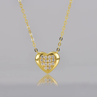 Rrjzz Full Moissanite Heart Shaped Pendant Necklace for Women with Certificate 14k Plated 925 Sterling Silver Chain Jewelry Gift