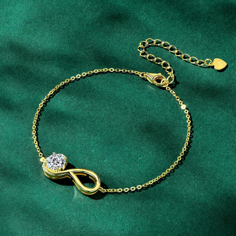 Rrjzz 925 Sterling Silver Eternity Infinity Women Bracelets 6.5mm Round Moissanite Adjustable Bracelet for Women Jewelry Gift