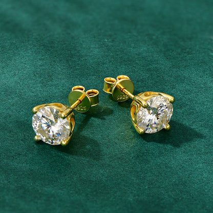 Rrjzz 1CT 2CT D VVS1 Moissanite Diamond Stud Ear for Women with Certificate Classic 100% 925 Pure Silver Party Earrings Jewelry