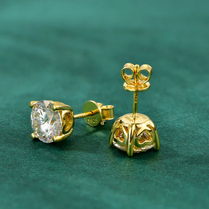 Rrjzz 1CT 2CT D VVS1 Moissanite Diamond Stud Ear for Women with Certificate Classic 100% 925 Pure Silver Party Earrings Jewelry