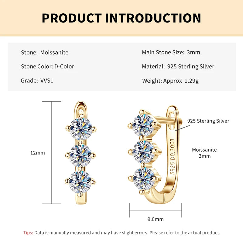 Rrjzz Classic U-shape All Moissanite Hoop Earring Exquisite 925 Sterling Silver Women Engagement Earring for Female Fine Jewelry