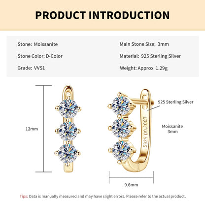 Rrjzz Classic U-shape All Moissanite Hoop Earring Exquisite 925 Sterling Silver Women Engagement Earring for Female Fine Jewelry