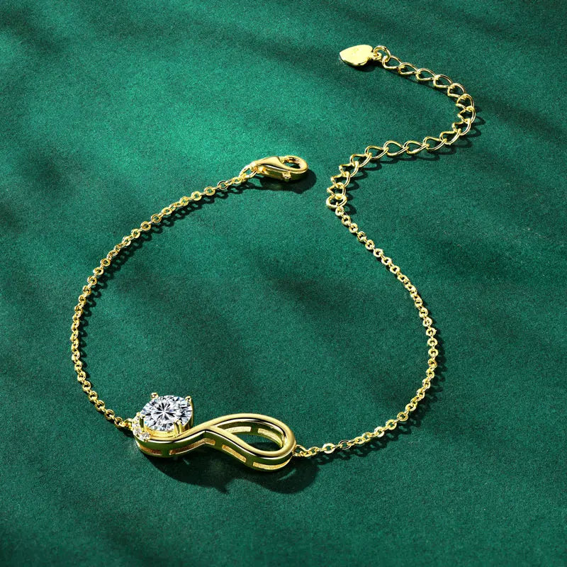 Rrjzz 925 Sterling Silver Eternity Infinity Women Bracelets 6.5mm Round Moissanite Adjustable Bracelet for Women Jewelry Gift