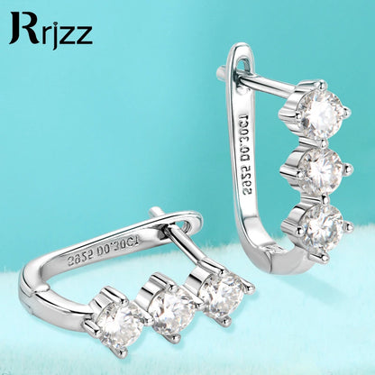 Rrjzz Classic U-shape All Moissanite Hoop Earring Exquisite 925 Sterling Silver Women Engagement Earring for Female Fine Jewelry