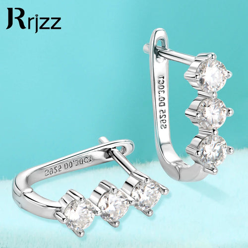 Rrjzz Classic U-shape All Moissanite Hoop Earring Exquisite 925 Sterling Silver Women Engagement Earring for Female Fine Jewelry