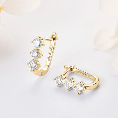 Rrjzz Classic U-shape All Moissanite Hoop Earring Exquisite 925 Sterling Silver Women Engagement Earring for Female Fine Jewelry