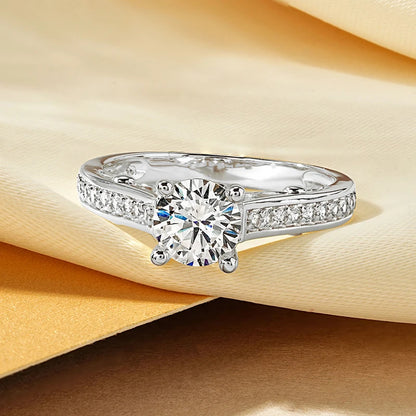 Rrjzz Round Cut Main Stone 1CT CZ Simulated Diamond Rings Classic 14k Gold Plated Engagement Ring For Women Fine Jewelry Gifts