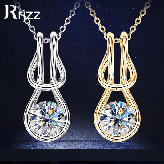 Rrjzz VVS1 Single Stone 8mm Round Moissanite Women Fashion Necklace Certificate 925 Sterling Silver Knot Women Pendant Necklace
