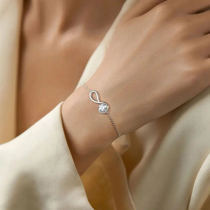 Rrjzz 925 Sterling Silver Eternity Infinity Women Bracelets 6.5mm Round Moissanite Adjustable Bracelet for Women Jewelry Gift