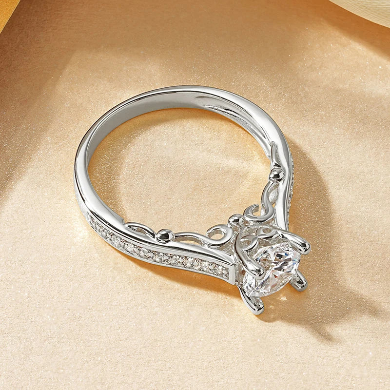 Rrjzz Round Cut Main Stone 1CT CZ Simulated Diamond Rings Classic 14k Gold Plated Engagement Ring For Women Fine Jewelry Gifts