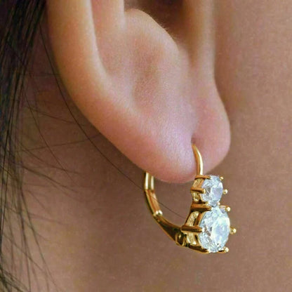 Rrjzz 925 Sterling Silver Six Claws Two Stone Hoop Earrings Light Luxury Round Moissanite Clip Earring for Women Fine Jewelry