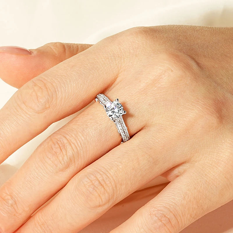 Rrjzz Round Cut Main Stone 1CT CZ Simulated Diamond Rings Classic 14k Gold Plated Engagement Ring For Women Fine Jewelry Gifts