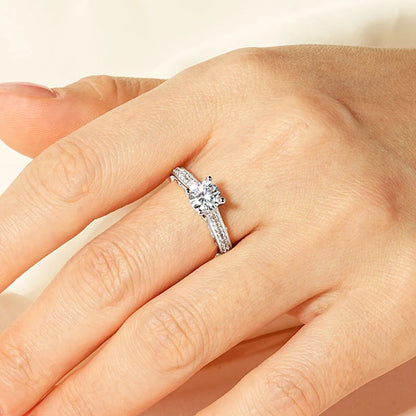 Rrjzz Round Cut Main Stone 1CT CZ Simulated Diamond Rings Classic 14k Gold Plated Engagement Ring For Women Fine Jewelry Gifts