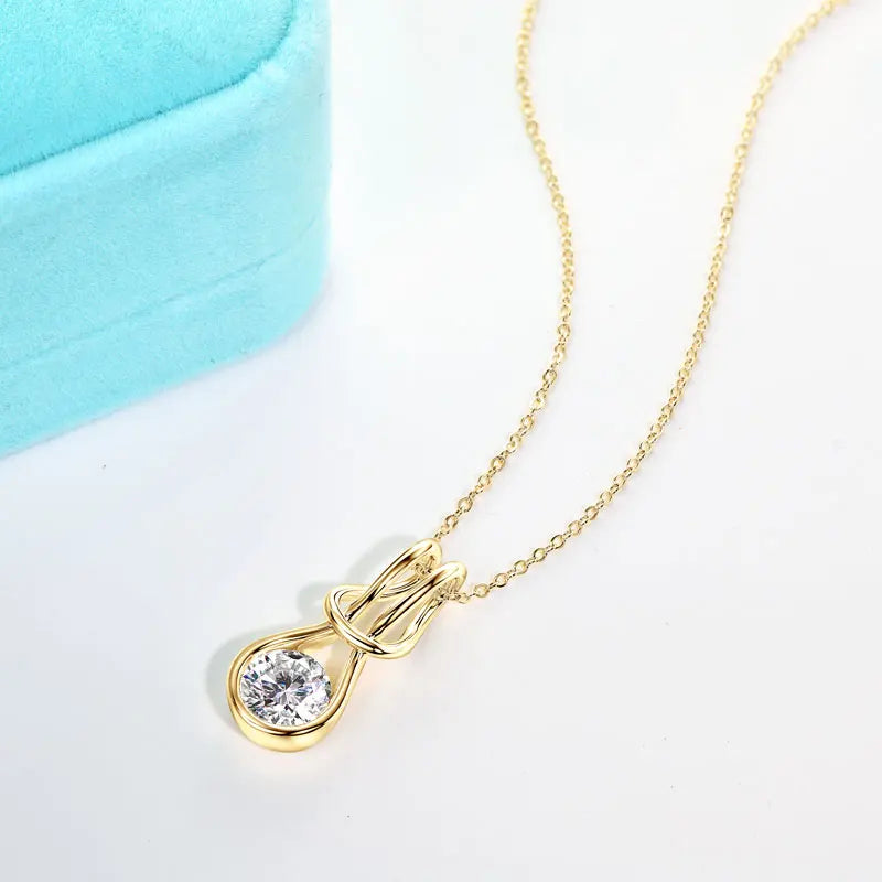 Rrjzz VVS1 Single Stone 8mm Round Moissanite Women Fashion Necklace Certificate 925 Sterling Silver Knot Women Pendant Necklace