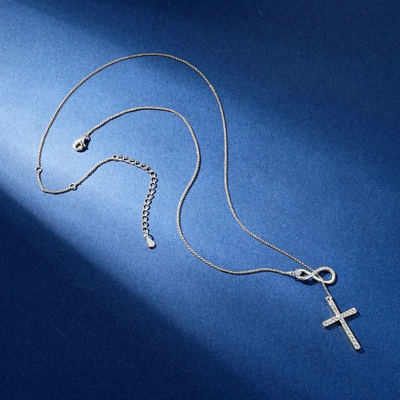 Rrjzz Moissanite Faith Hope Cross Pendant Necklace 925 Sterling Silver Infinity Love Y-Shaped Necklace for Women Fine Jewelry