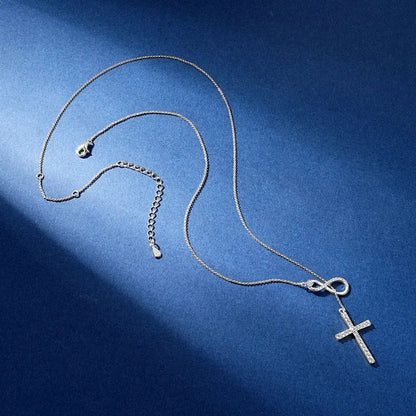 Rrjzz Moissanite Faith Hope Cross Pendant Necklace 925 Sterling Silver Infinity Love Y-Shaped Necklace for Women Fine Jewelry