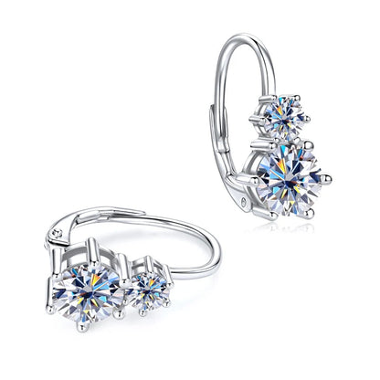 Rrjzz 925 Sterling Silver Six Claws Two Stone Hoop Earrings Light Luxury Round Moissanite Clip Earring for Women Fine Jewelry