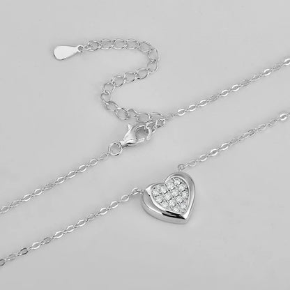 Rrjzz Full Moissanite Heart Shaped Pendant Necklace for Women with Certificate 14k Plated 925 Sterling Silver Chain Jewelry Gift