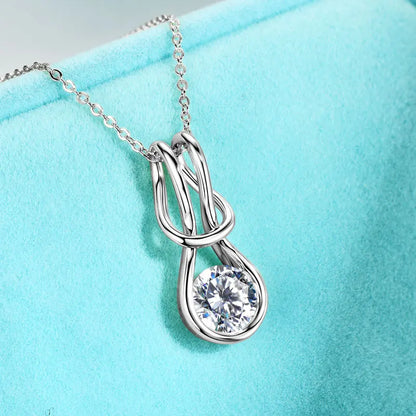 Rrjzz VVS1 Single Stone 8mm Round Moissanite Women Fashion Necklace Certificate 925 Sterling Silver Knot Women Pendant Necklace