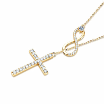 Rrjzz Moissanite Faith Hope Cross Pendant Necklace 925 Sterling Silver Infinity Love Y-Shaped Necklace for Women Fine Jewelry