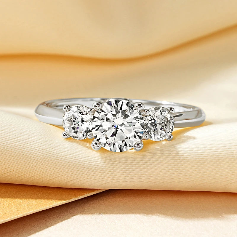 Rrjzz 14k Gold Plated Three Stone Engagement Ring Round Cut CZ Simulated Diamond Rings For Women Anniversary Fine Jewelry Gifts