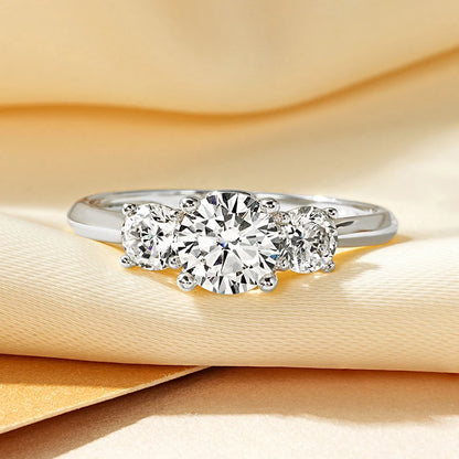 Rrjzz 14k Gold Plated Three Stone Engagement Ring Round Cut CZ Simulated Diamond Rings For Women Anniversary Fine Jewelry Gifts