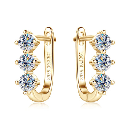 Rrjzz Classic U-shape All Moissanite Hoop Earring Exquisite 925 Sterling Silver Women Engagement Earring for Female Fine Jewelry