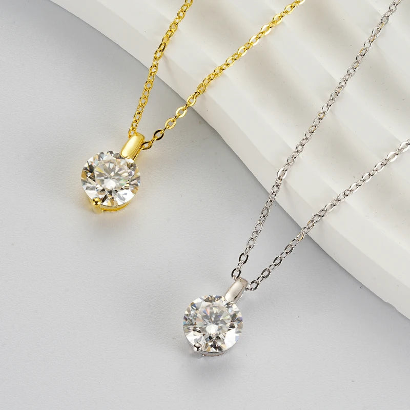 Rrjzz 1CT 2CT D VVS1 Moissanite Diamond Certified Pendant Necklace for Women Wedding 100% S925 Sterling Silver Necklace Jewelry