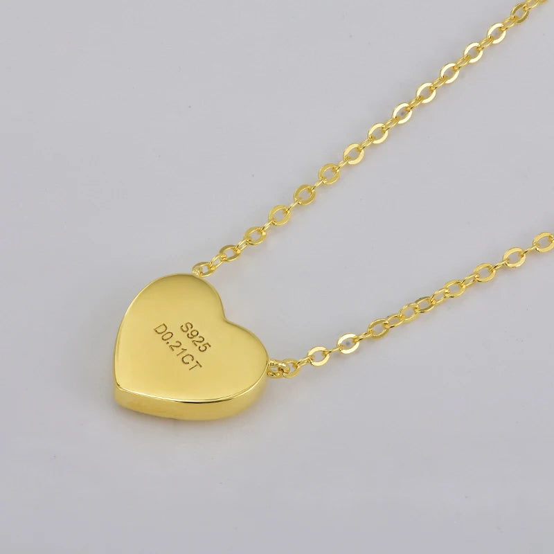 Rrjzz Full Moissanite Heart Shaped Pendant Necklace for Women with Certificate 14k Plated 925 Sterling Silver Chain Jewelry Gift