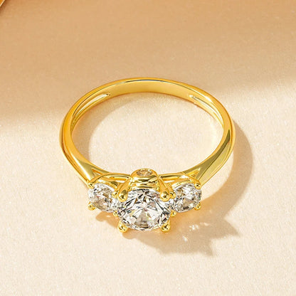 Rrjzz 14k Gold Plated Three Stone Engagement Ring Round Cut CZ Simulated Diamond Rings For Women Anniversary Fine Jewelry Gifts