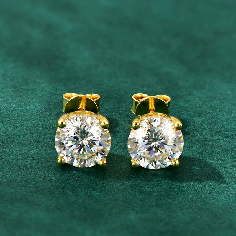 Rrjzz 1CT 2CT D VVS1 Moissanite Diamond Stud Ear for Women with Certificate Classic 100% 925 Pure Silver Party Earrings Jewelry
