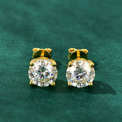 Rrjzz 1CT 2CT D VVS1 Moissanite Diamond Stud Ear for Women with Certificate Classic 100% 925 Pure Silver Party Earrings Jewelry