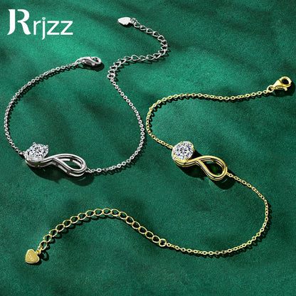 Rrjzz 925 Sterling Silver Eternity Infinity Women Bracelets 6.5mm Round Moissanite Adjustable Bracelet for Women Jewelry Gift