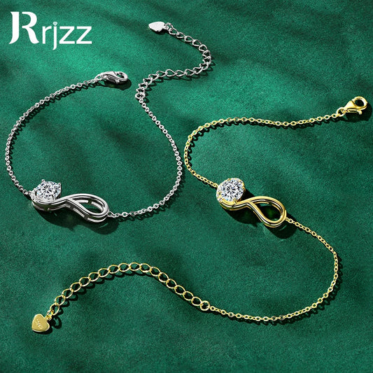Rrjzz 925 Sterling Silver Eternity Infinity Women Bracelets 6.5mm Round Moissanite Adjustable Bracelet for Women Jewelry Gift